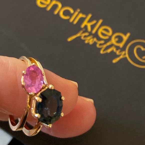 Encirkled Designed Stacking Rings - 14KT Gold - Pink and Blue Sapphires - Picture 3 of 12